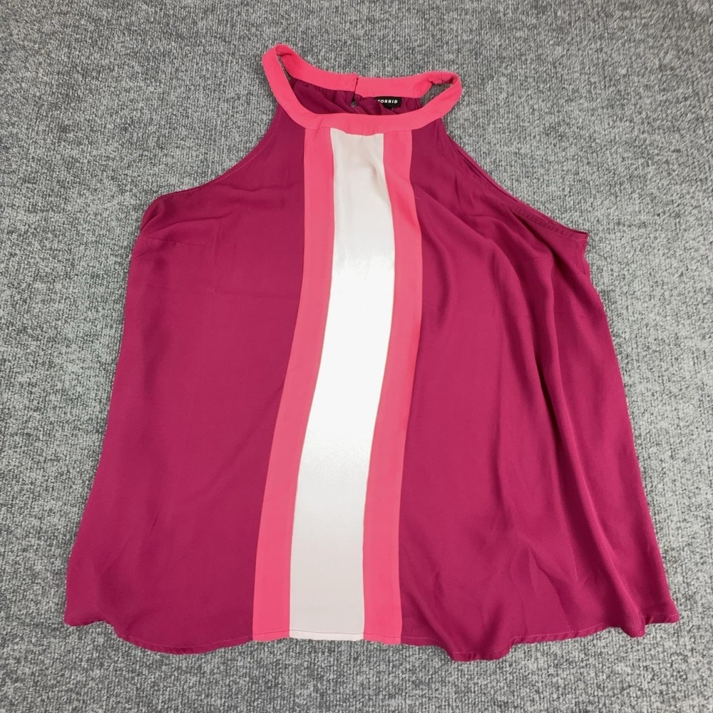 Torrid Tank Top Womens 1 Pink Colorblock Halter Sleeveless Chiffon Tunic Plus